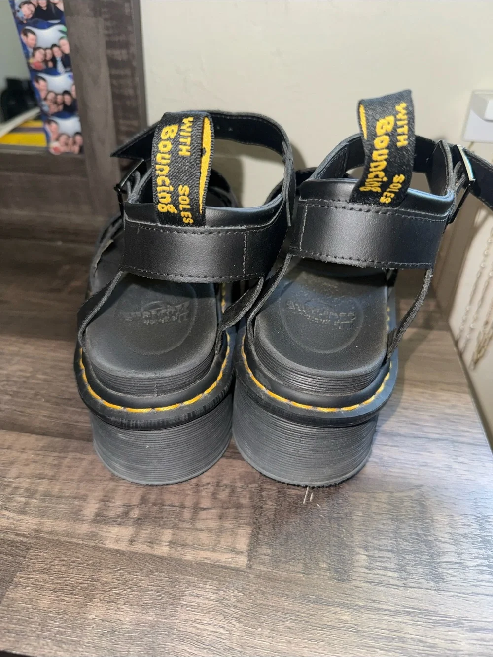 Dr. Martens Black Sandals with Yellow Stitching